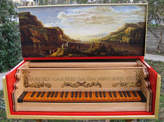 zoom photo painted front lid Migliai harpsichord